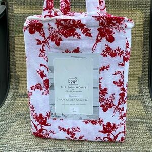The Farmhouse Rachel Ashwell Red White Floral Flannel Cotton TWIN Sheet Set 3pc